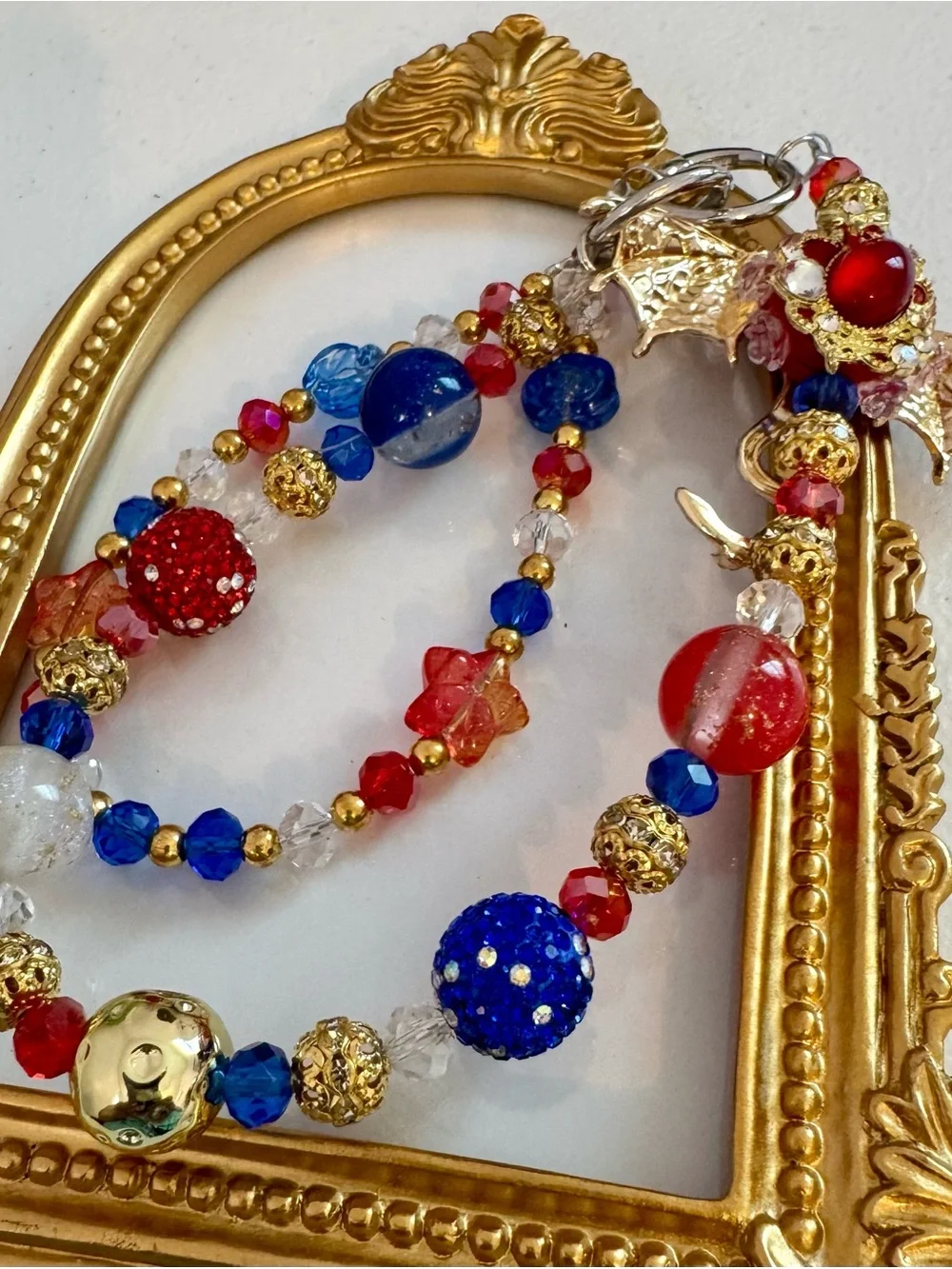 New Patriotic Red Blue Gold Crystal Beaded Dragon Phone Chain/Bag Chain